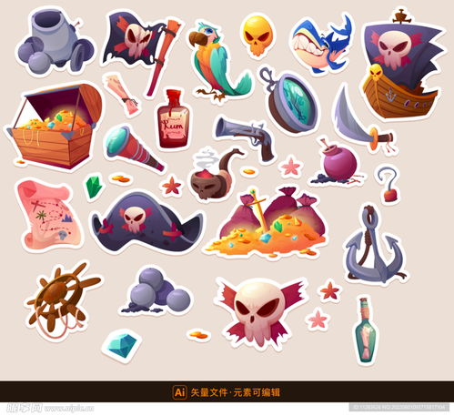 海盜主題元素插畫設計圖 卡通設計